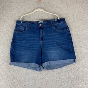 New Look Inspire Mom Shorts Women's Size 16 Blue 5-Pocket High Rise Cuffed Hem